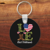 Love Our Veterans Usa Flag Heart Patriotic Army Mi キーホルダー (正面)