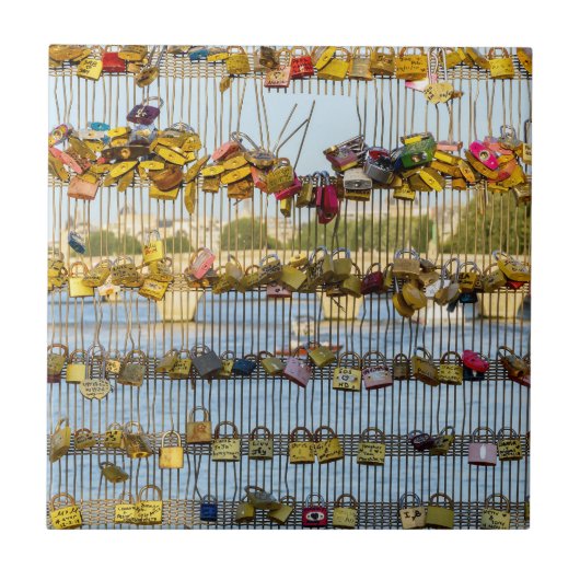 Love padlocks on Pont de Solferino – パリ，フランス タイル (正面)