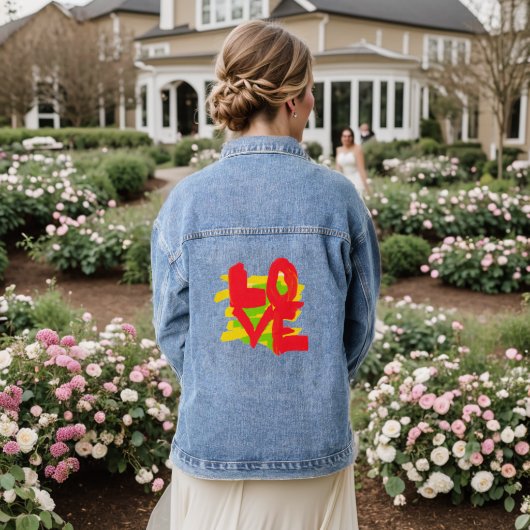 Love Paint Brushes Colorful Long Sleeve デニムジャケット (ウェディング裏面)