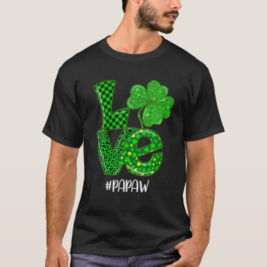 Love Papaw St Patrick's Day Green Plaid Leopard Sh Tシャツ (正面)