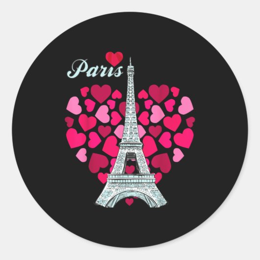 Love Paris Heart Eiffel Tower Souvenir France Fren ラウンドシール (正面)