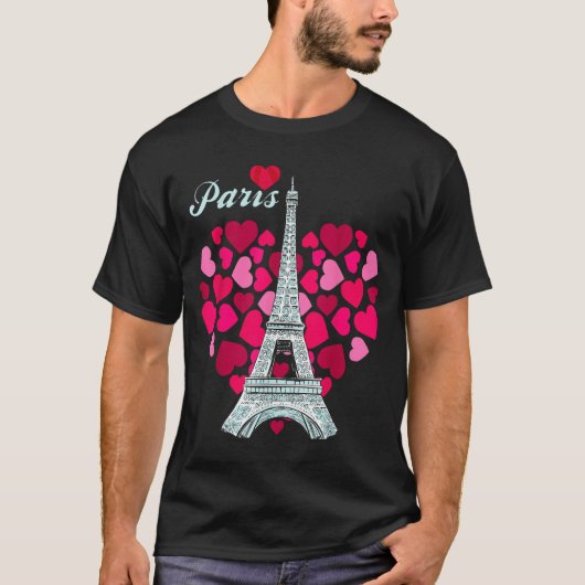 Love Paris Heart Eiffel Tower Souvenir France Fren Tシャツ (正面)