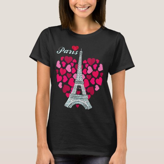 Love Paris Heart Eiffel Tower Souvenir France Fren Tシャツ (正面)