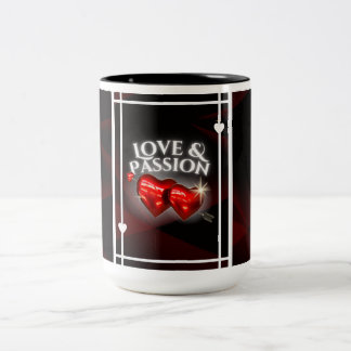 Love & Passion Mug - Red Glowing Hearts on Black ツートーンマグカップ