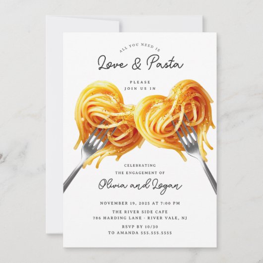 Love & Pasta Heart Engagement  Invitation 招待状 (正面)