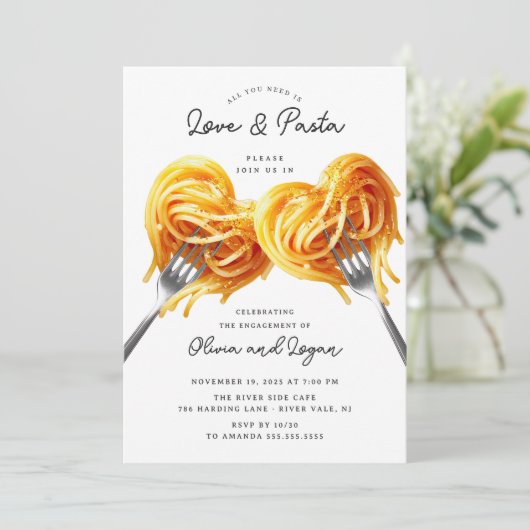 Love & Pasta Heart Engagement  Invitation 招待状 (スタンド正面)