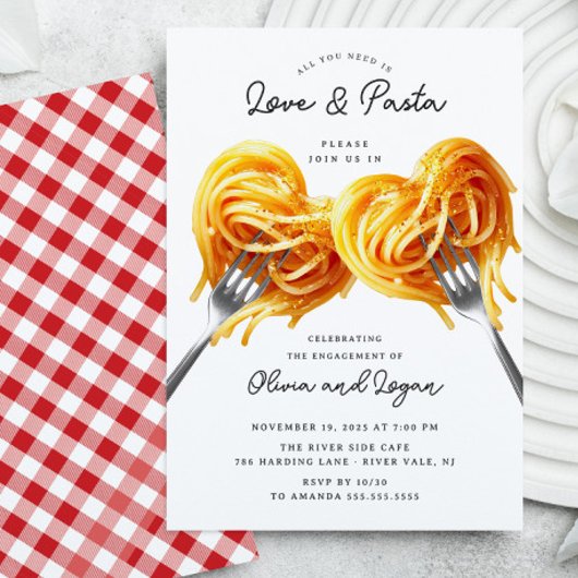 Love & Pasta Heart Engagement  Invitation 招待状