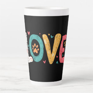 LOVE Paw - かわいいペット愛好家のタイポグラフィーアート カフェラテマグ