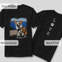 LOVE Paw Custom Dog Photo Front Back Print T-Shirt Tシャツ