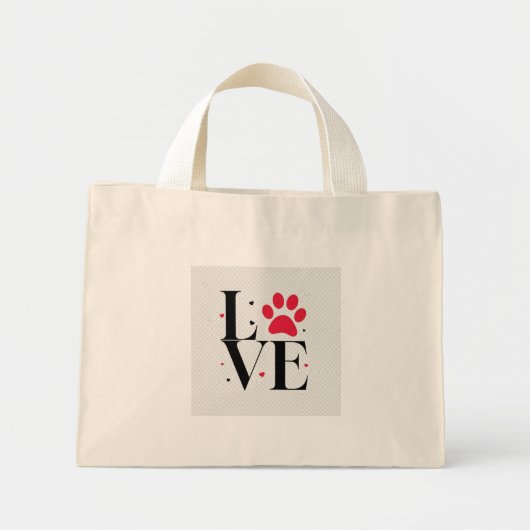 Love Paw Print – Cute Pet Lover Tote Bag ミニトートバッグ (正面)