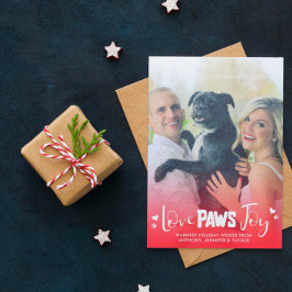 Love Paws Joy – 赤と白 – Pets Christmas Photo シーズンカード