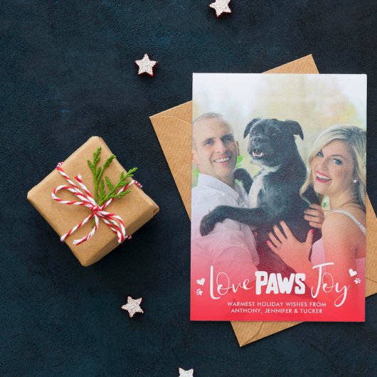 Love Paws Joy – 赤と白 – Pets Christmas Photo シーズンカード