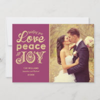 Love Peace and Joy Burgundyの金ゴールド結婚の写真