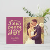 Love Peace and Joy Burgundyの金ゴールド結婚の写真 シーズンカード (スタンド正面)