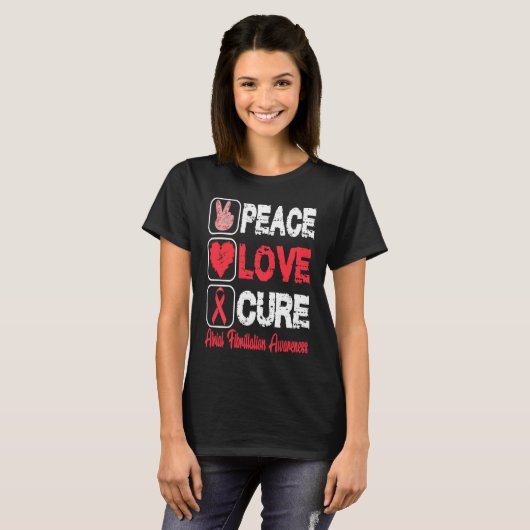 LOVE PEACE CURE ATRIAL FIBRILLATION AWARENESS Tシャツ (正面フル)