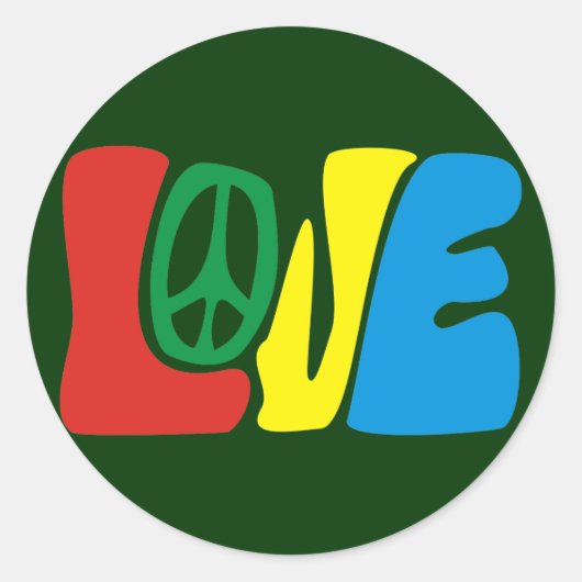 Love Peace Hippie ラウンドシール (正面)
