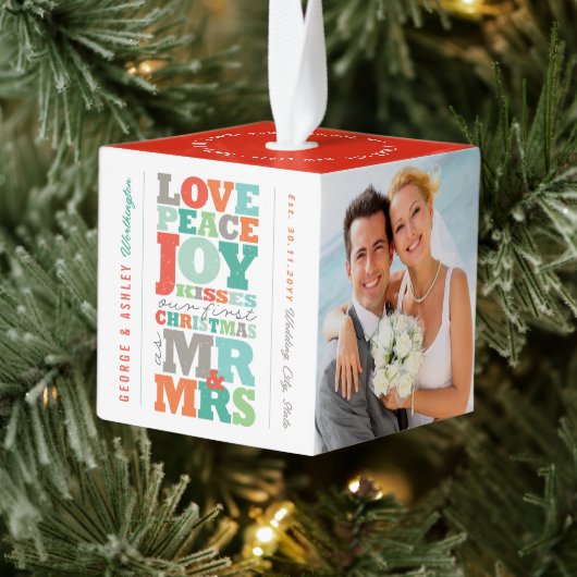 Love Peace Joyキス第1回クリスマスフォト キューブオーナメント (ツリー)