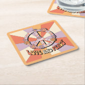  Love Peace Sign Flowers  スクエアペーパーコースター (アングル)