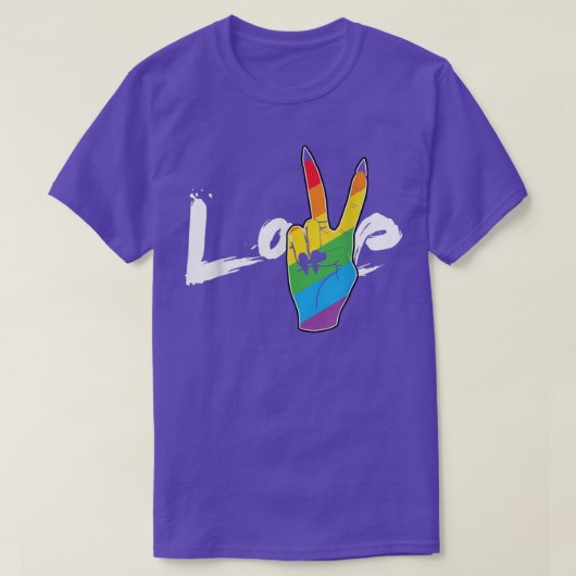 Love Peace Sign Rainbow Lesbian LGBT Parade Gay Pr Tシャツ (デザイン正面)