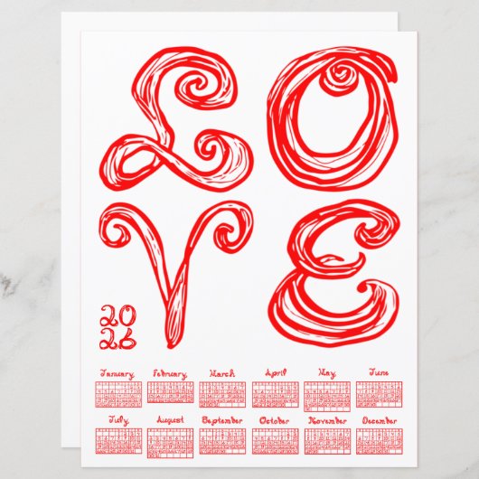 LOVE Philly Art Inspired Fabric Font 2026 Calendar (正面/裏面)