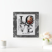 Love photo simple modern personalised gift silver スクエア壁時計 (ホーム)