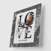 Love photo simple modern personalised gift silver スクエア壁時計 (傾斜)
