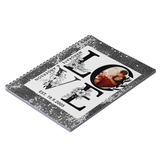 Love photo simple modern personalised gift silver ノートブック (左側)