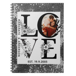 Love photo simple modern personalised gift silver ノートブック