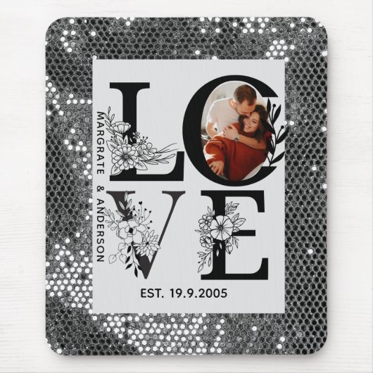 Love photo simple modern personalised gift silver マウスパッド (正面)