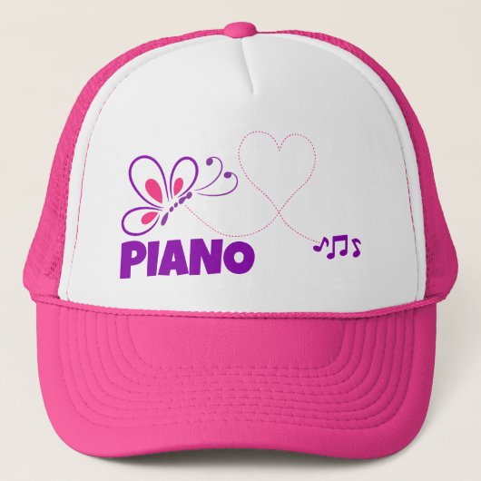 Love Piano Pink Purple Butterfly Heart キャップ (正面)