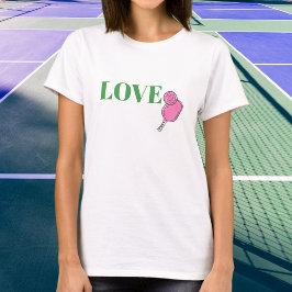 LOVE Pickleball / グリーンLOVEとピンクパドルボール Tシャツ