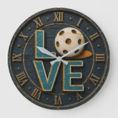Love Pickleball Rustic Vintage Pickleball Lover ラージ壁時計 (正面)