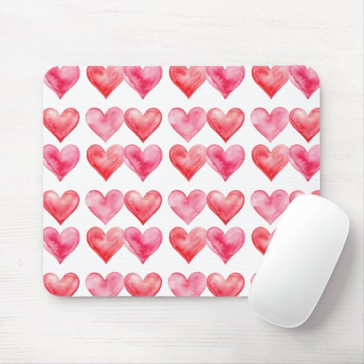 Love pink and red watercolor hearts pattern  マウスパッド (マウス)