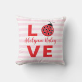 LOVE Pink Striped ladybug Throw Pillow クッション (正面)