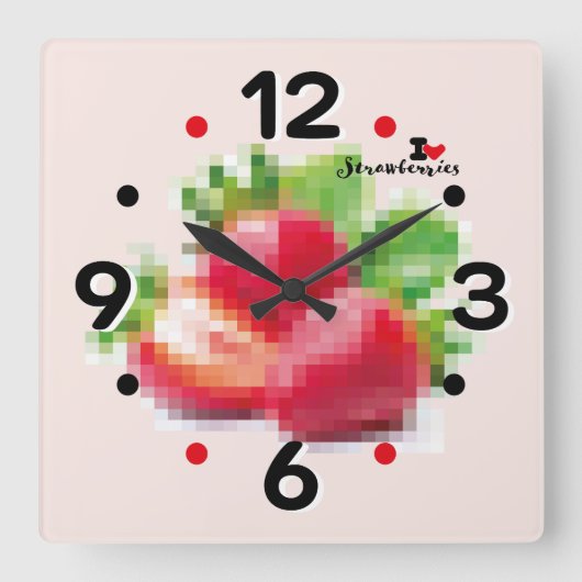 LOVE PIXEL FRUIT BY MASANSER  STRAWBERRIES スクエア壁時計 (正面)