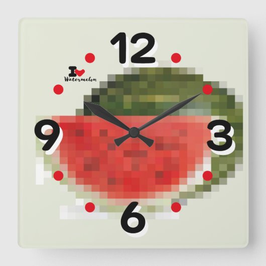 LOVE PIXEL FRUIT BY MASANSER  WATERMELON スクエア壁時計 (正面)