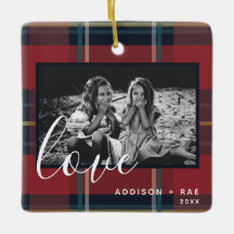 Love Plaid Holiday Custom Photo Red