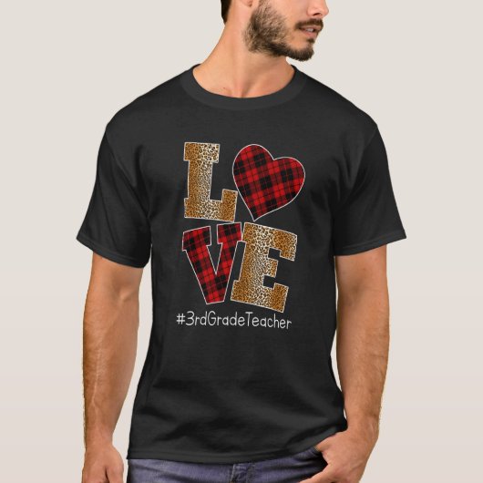 LOVE Plaid Red Leopard 3rd Grade Teacher Valentine Tシャツ (正面)