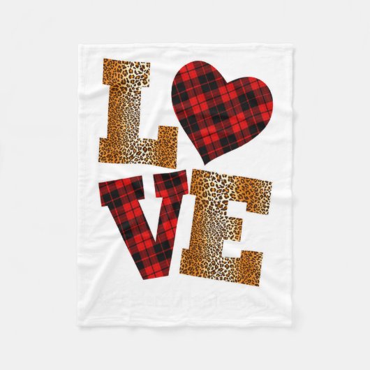 Love Plaid Red Leopard Kindergarten Teacher Valent フリースブランケット (正面)