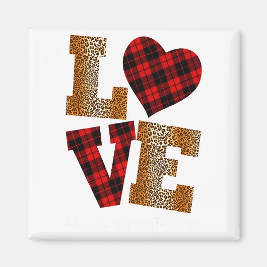 Love Plaid Red Leopard Kindergarten Teacher Valent マグネット (正面)