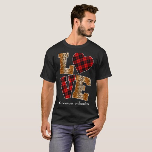 Love Plaid Red Leopard Kindergarten Teacher Valent Tシャツ (正面フル)