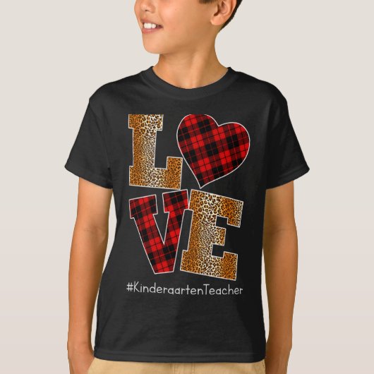 Love Plaid Red Leopard Kindergarten Teacher Valent Tシャツ (正面)