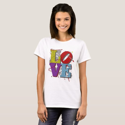 LOVE Pop Art  – Retro Valentine’s T-Shirt Tシャツ (正面フル)