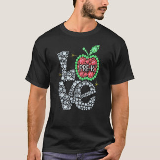 Love Pre K Apple可愛いPre K School Teの初日 Tシャツ