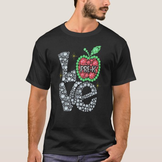 Love Pre K Apple可愛いPre K School Teの初日 Tシャツ (正面)