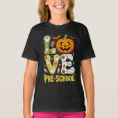 Love Preschool Halloween Teacher Ghost Pumpkin Tシャツ (正面)