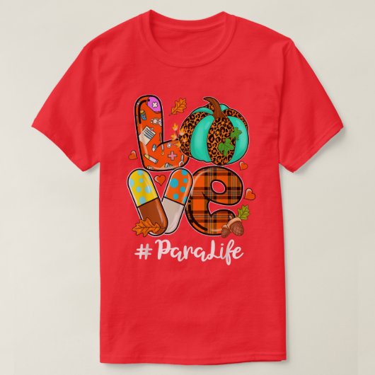 LOVE Pumpkin Leopard Pencil Para Life Fall Thankgi Tシャツ (デザイン正面)