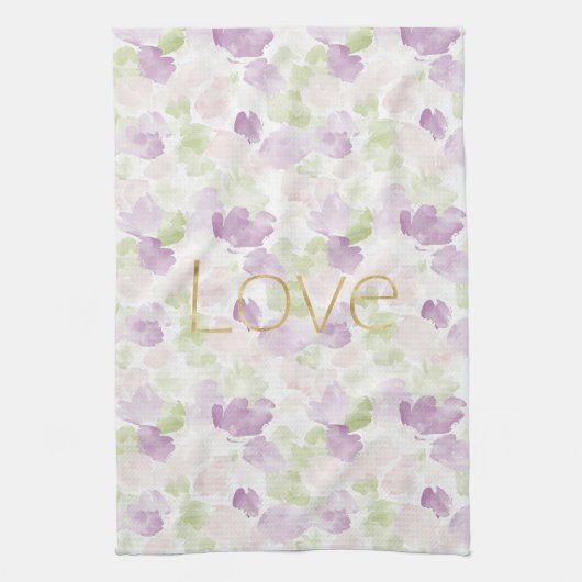 Love Purple Lavender Rose Petals Floral キッチンタオル (縦)