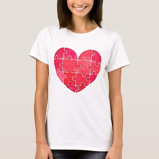 Love puzzle solved, red puzzle heart tシャツ (正面)