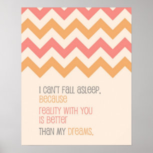 Love quote art print Chevron pattern coral ポスター